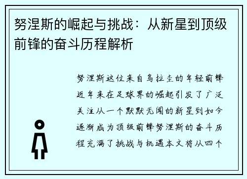 努涅斯的崛起与挑战：从新星到顶级前锋的奋斗历程解析